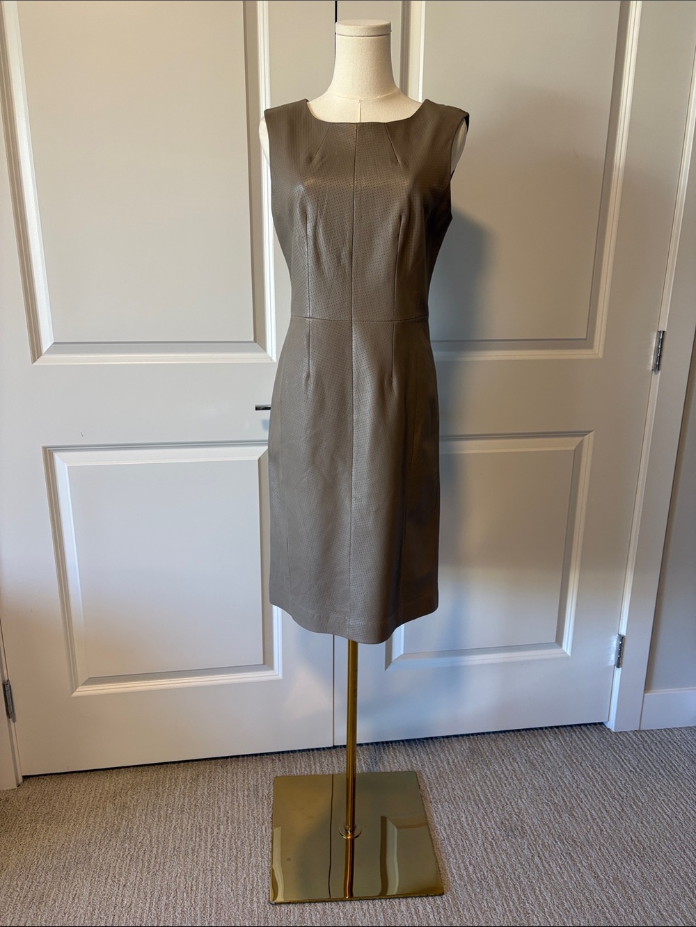 Perforated leather sheath dress